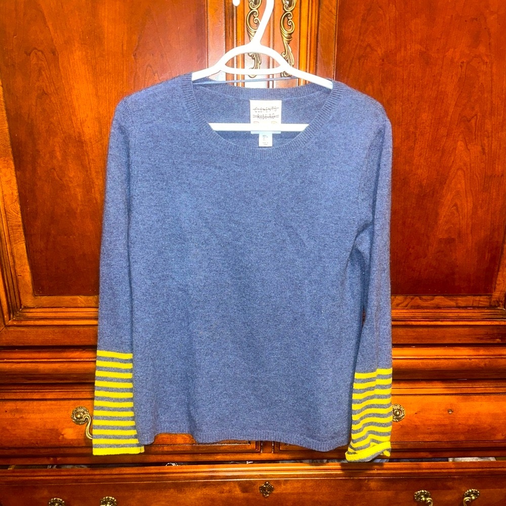 Classic Blue Long Sleeve Shirt with Yellow Stripes